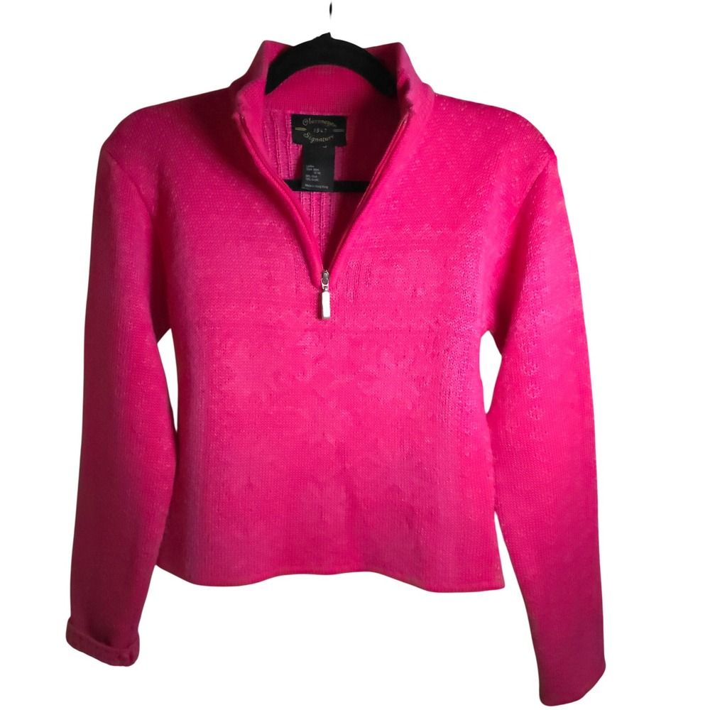 Obermeyer‎ Signature Pink Quarter Zip Knit Sweater Womens Size S Wool Blend